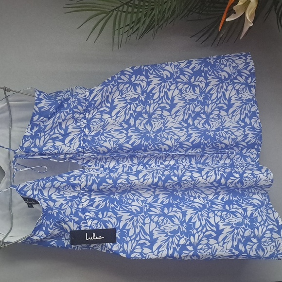 Lulus On The Riviera Blue Floral Print Tie-Back Mini Dress Sz XL #New - Picture 7 of 9